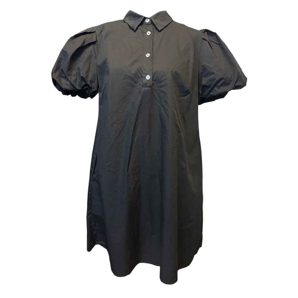 MSK Black Cotton Puff Sleeve Shirt Dress M Witchy Preppy Minimalist LBD